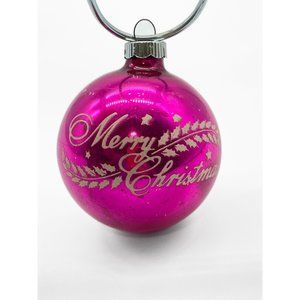 Vintage Shiny Brite Tree Ornament Pink Glass Stencil Merry Christmas Max Eckardt